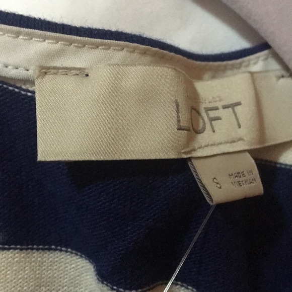 Loft navy striped knit top with tie back. - Picture 2 of 4